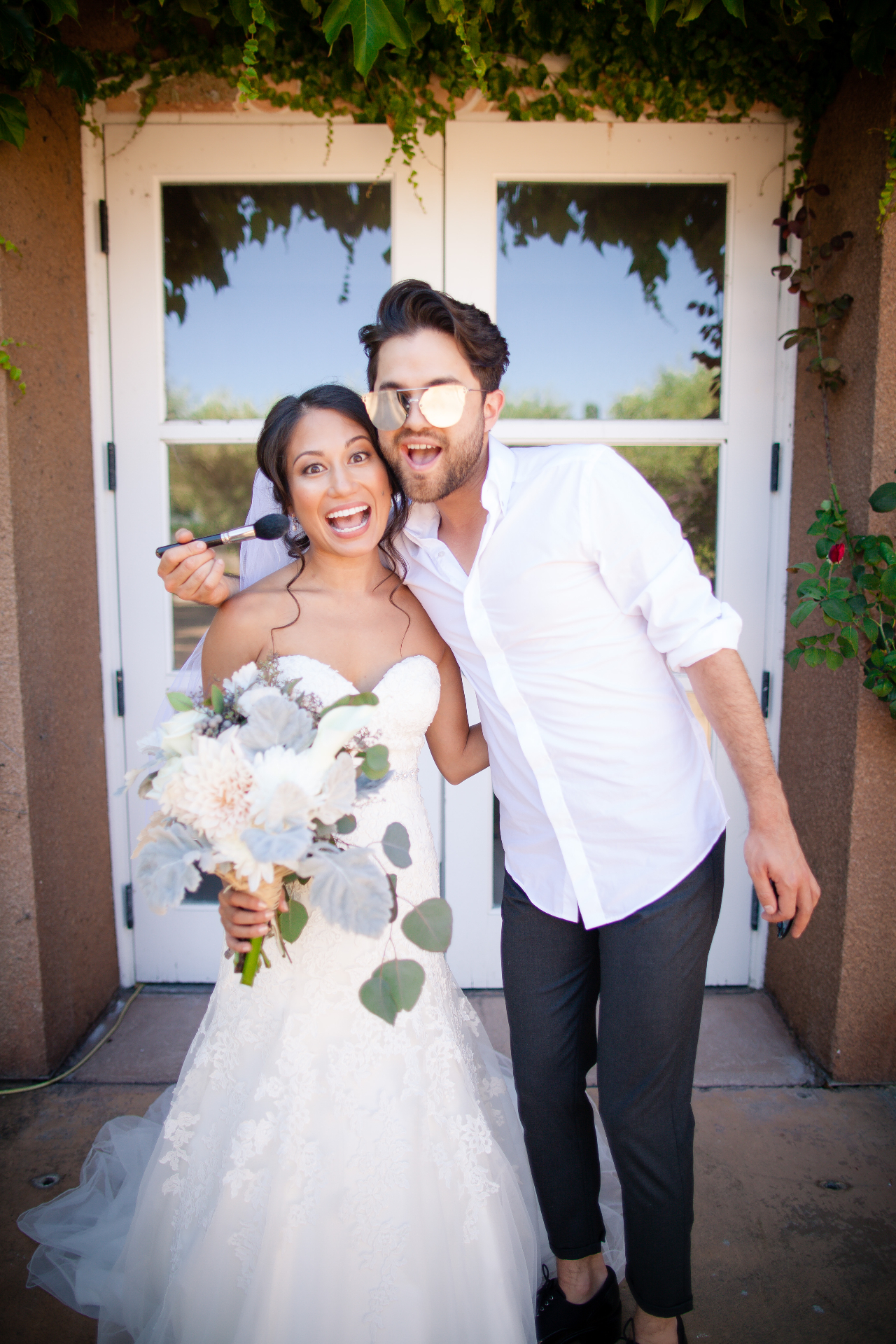 Carwin Brice with bride — behind the scenes touch-up
